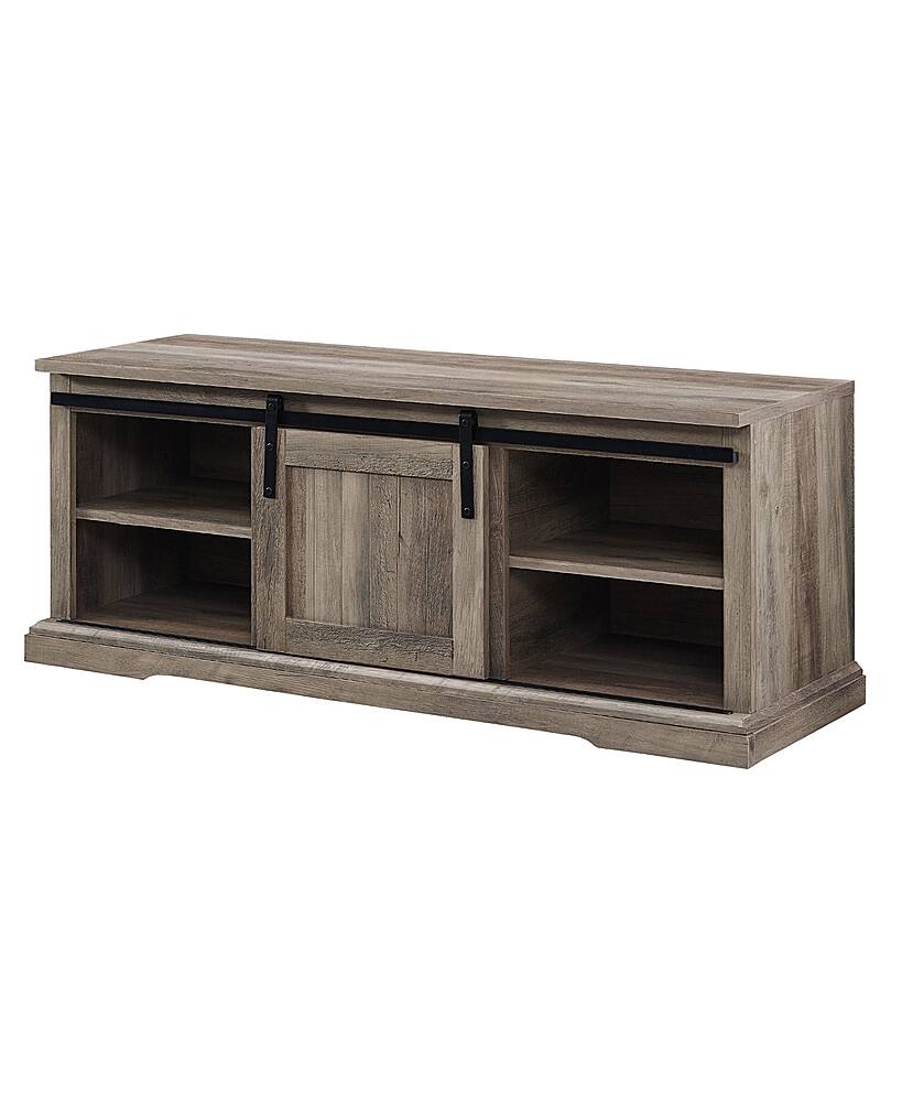 Left. Walker Edison - Sliding Grooved Door Entryway Accent Bench - Grey Wash.