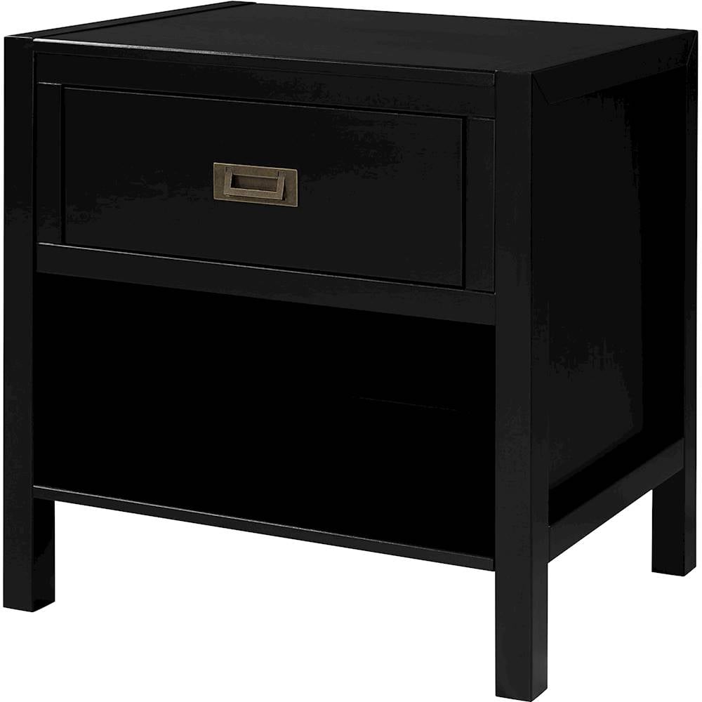 Left View: Walker Edison - Classic Rectangular Solid Wood 1-Drawer Nightstand - Walnut