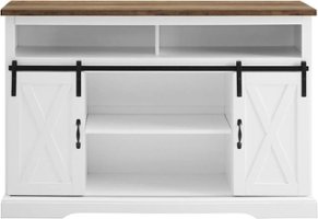Walker Edison - Sliding Barn Door Highboy Storage Console for Most TVs Up to 56" - Solid White/Rustic Oak - Front_Zoom