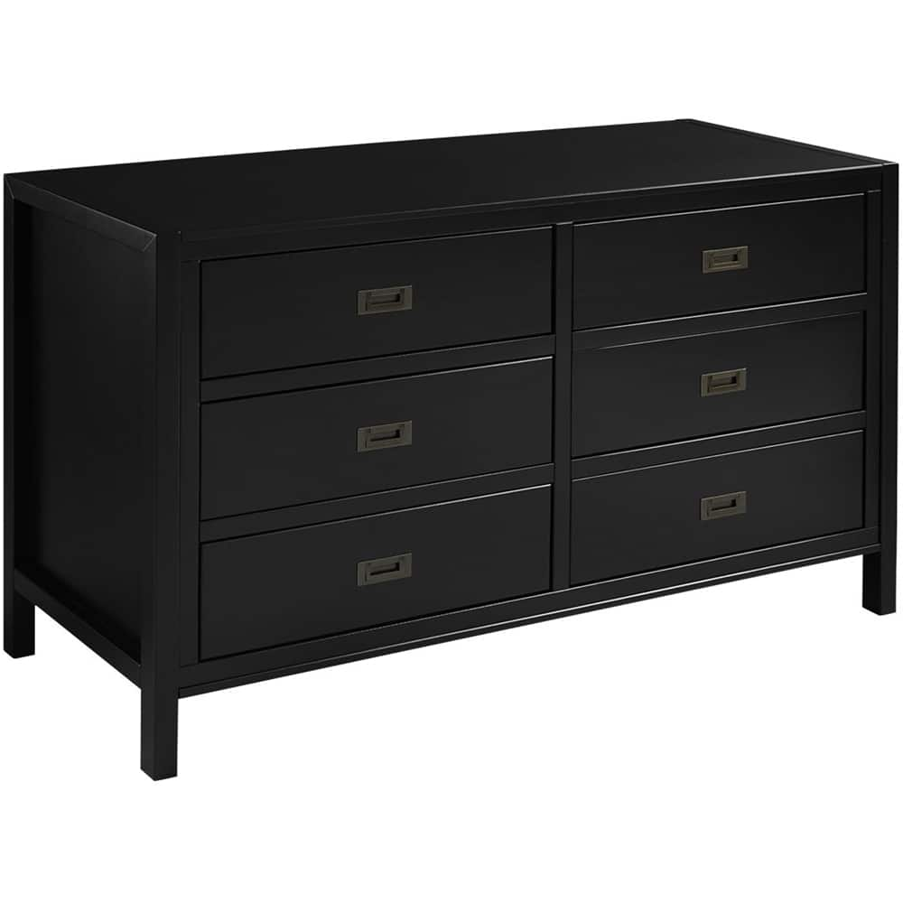 Left View: Walker Edison - Solid Wood Modern Classic 6-Drawer Dresser - Black