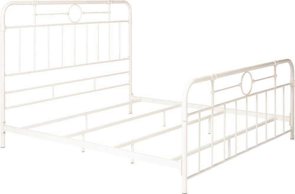 Angle View: Walker Edison - 79" King-Size Pipe Bed Frame - Antique White
