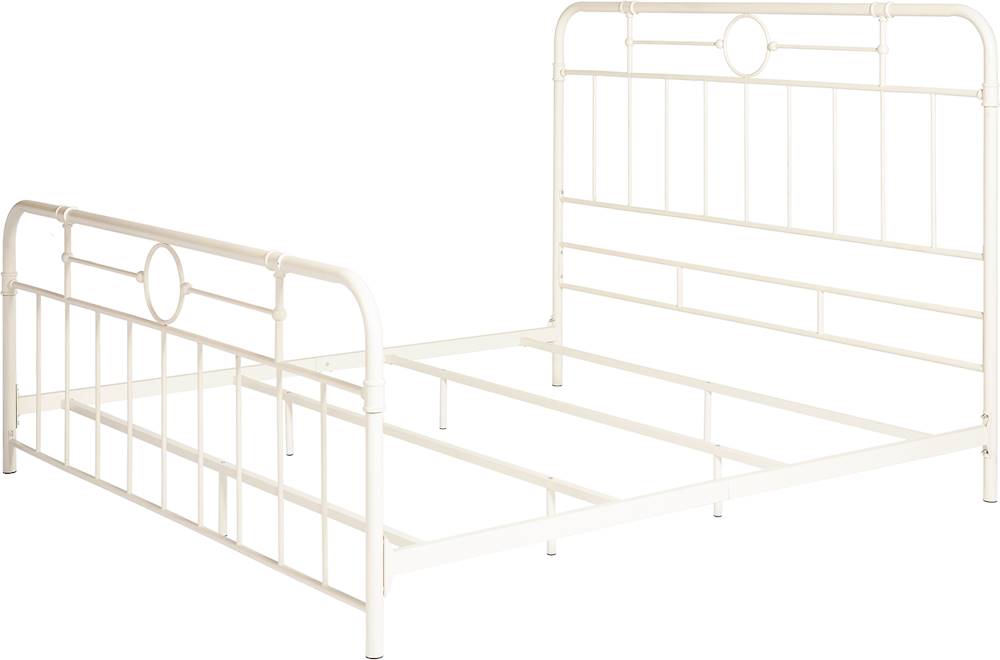 Left View: Walker Edison - 79" King-Size Pipe Bed Frame - Antique White