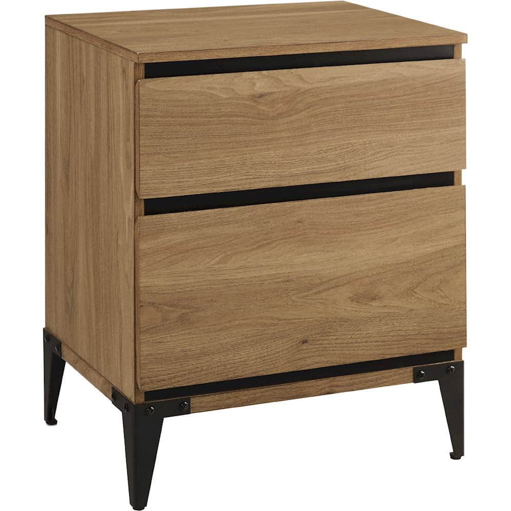 Angle View: Walker Edison - Mid Century 2-Drawer Storage Side End Table - English Oak