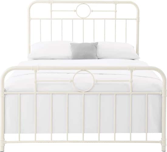 Walker Edison Industrial Queen Metal Pipe Bed Frame Antique White