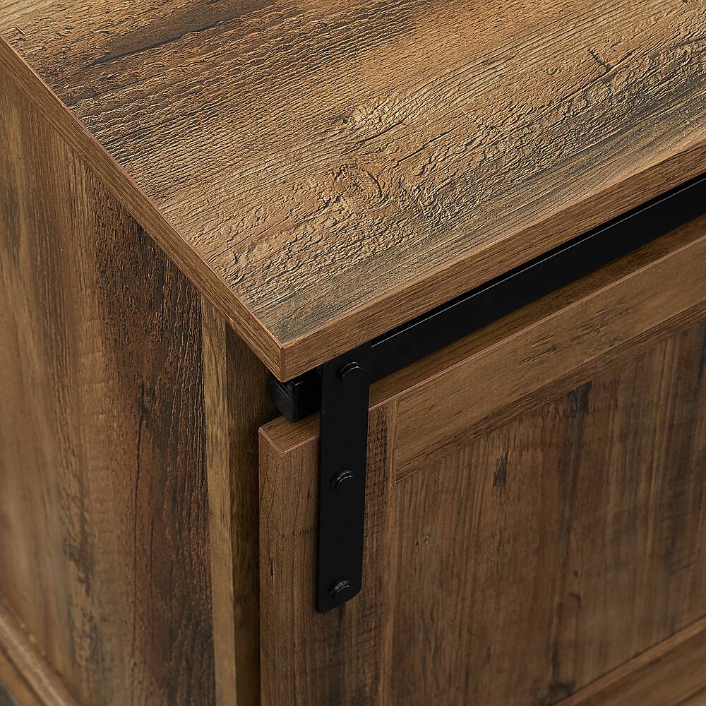 Alt View 12. Walker Edison - Sliding Grooved Door Entryway Accent Bench - Rustic Oak.