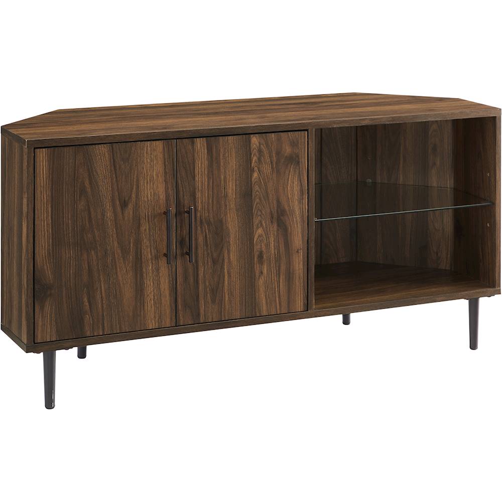 Angle View: Walker Edison - Corner TV Console for Most Flat-Panel TVs Up to 52" - Dark Walnut