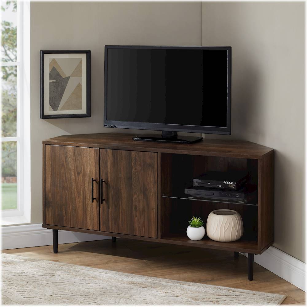 Best Buy: Walker Edison Corner Open Shelf TV Stand for Most Flat-Panel TV's  up to 60 Rustic Oak BB58CCRRO