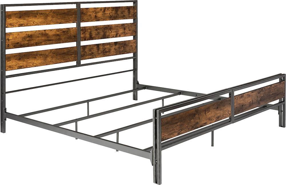 Angle View: Walker Edison - Industrial 79" King-Size Slat Bed Frame - Reclaimed Barnwood