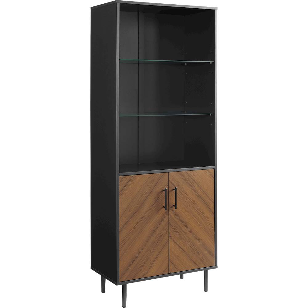Angle View: Walker Edison - Modern Wood Bookmatch Storage 2-Door 3-Shelf Bookcase - Solid Black