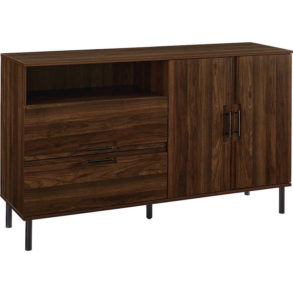 Angle View: Walker Edison - Modern 2-Shelf 2-Drawer Sideboard - Dark Wlanut