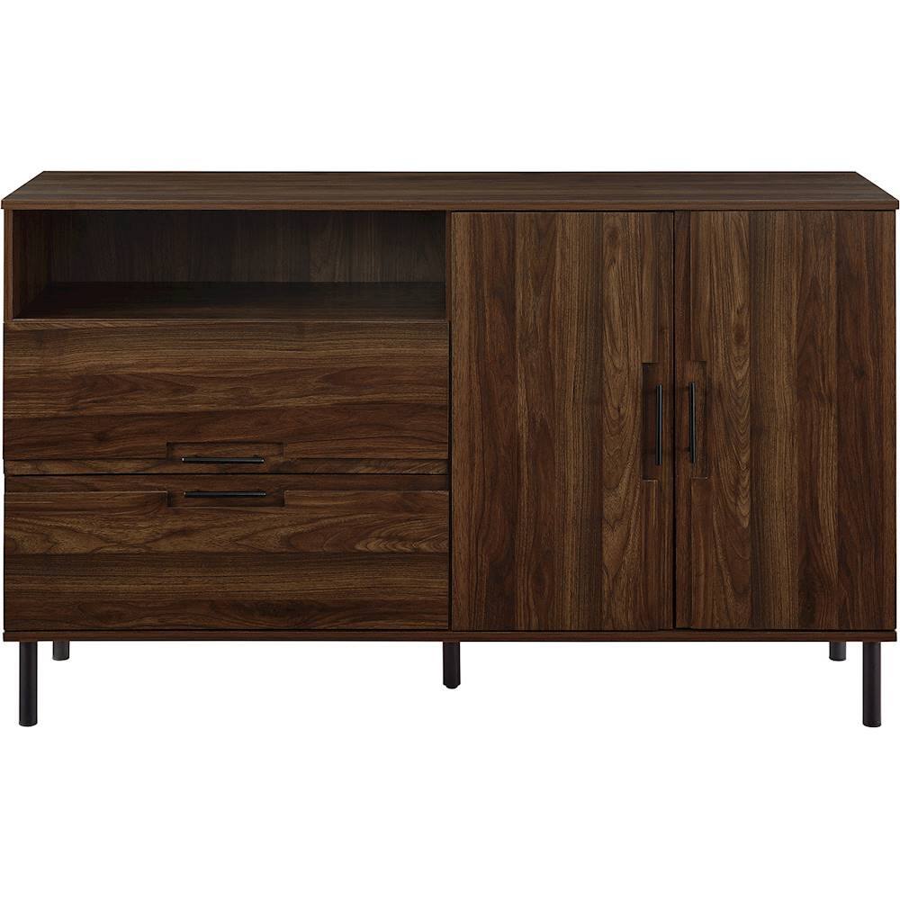 Front. Walker Edison - Modern 2-Shelf 2-Drawer Sideboard - Dark Wlanut.