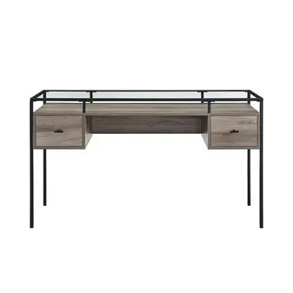 Front. Walker Edison - Modern Glass Top 2-Drawer Computer Desk - Gray Wash.