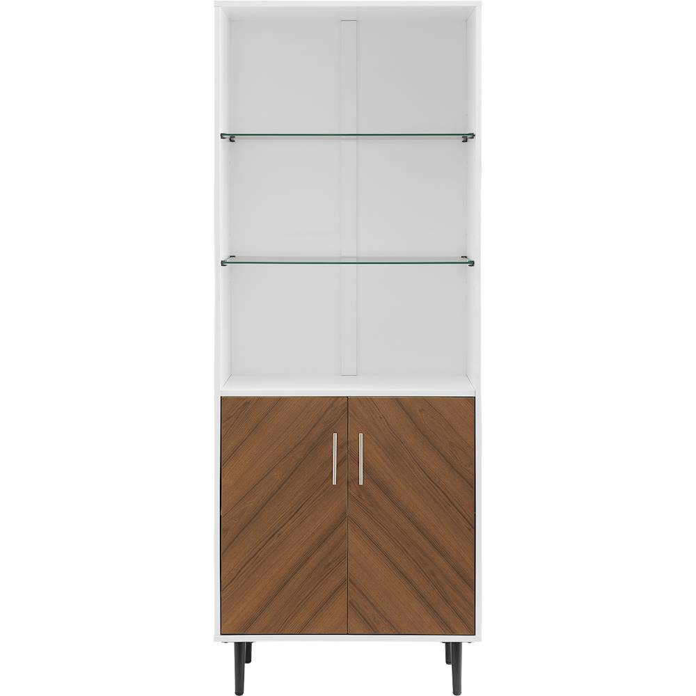 Walker Edison Modern Wood Bookmatch, White Solid Wood Bookcase With Doors