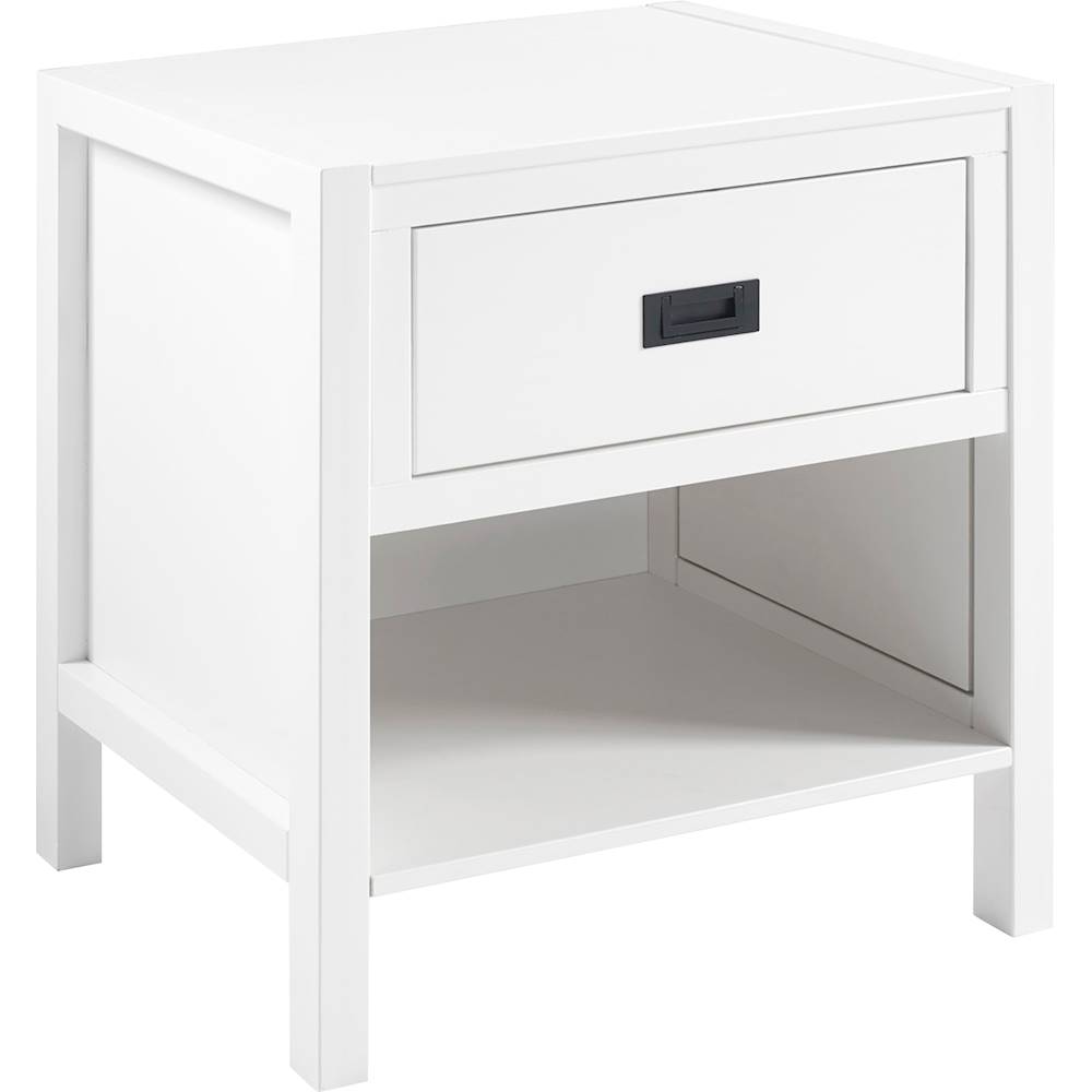 Angle View: Walker Edison - Classic Rectangular Solid Wood 1-Drawer Nightstand - White
