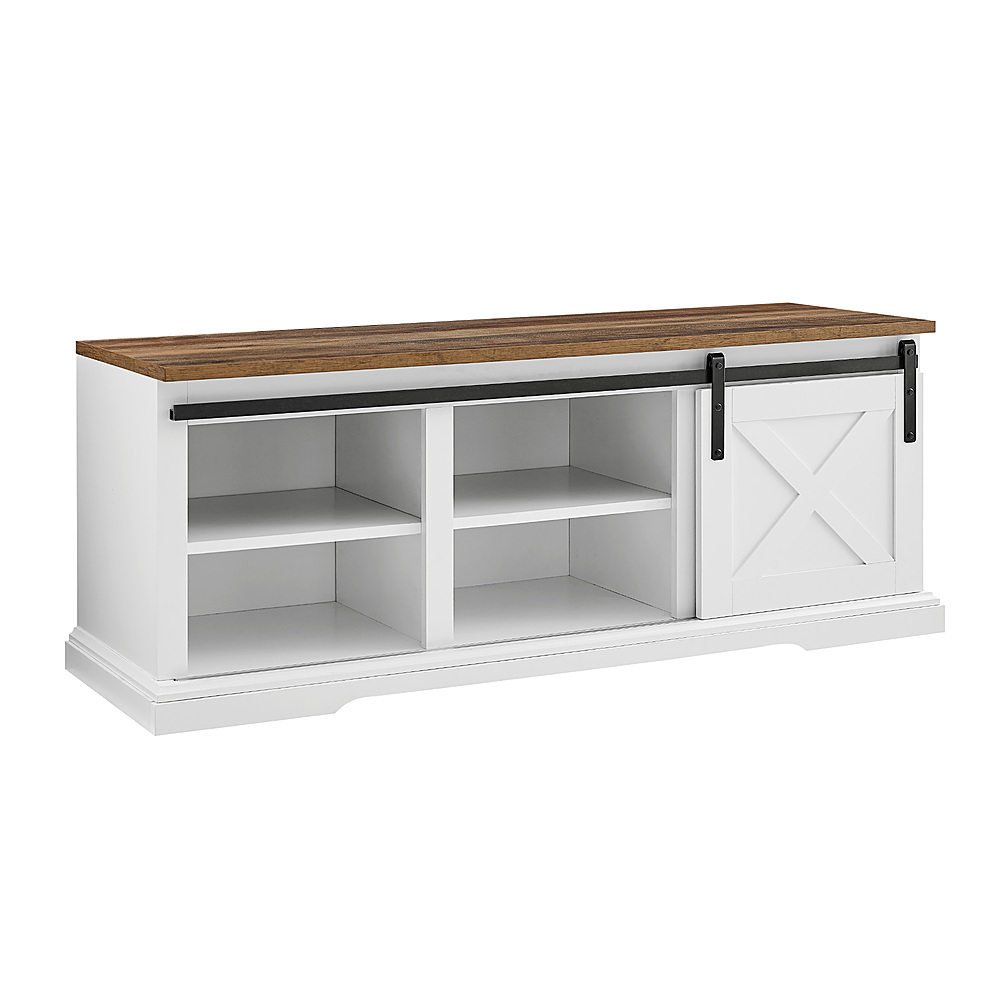 Angle View: Walker Edison - Sliding Barn Door Entryway Acccent Bench - White