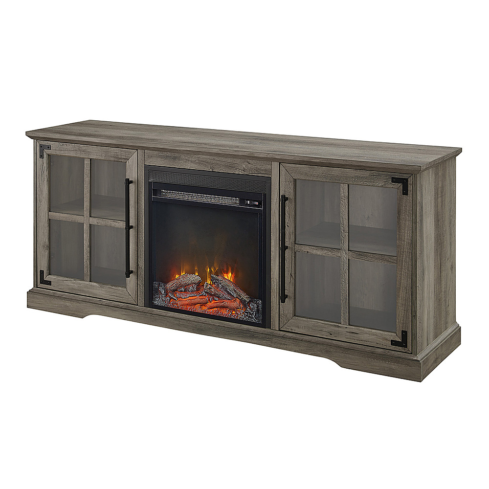

Walker Edison - Farmhouse Glass Door Long Handle Fireplace TV Stand for Most TVs up to 65" - Grey Wash