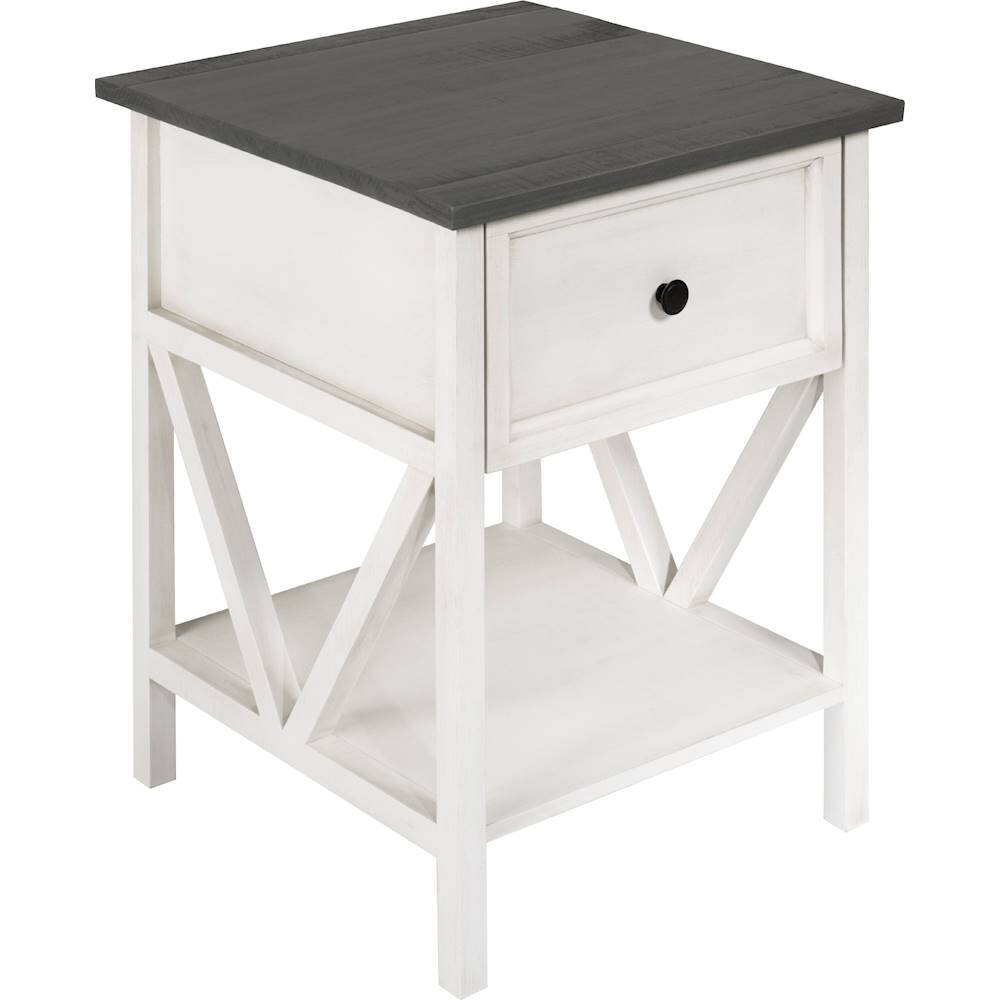 Angle View: Walker Edison - Farmhouse Solid Pine Wood 1-Drawer Side Table - Gray