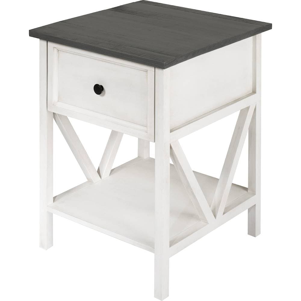 Left View: Walker Edison - Farmhouse Solid Pine Wood 1-Drawer Side Table - Gray