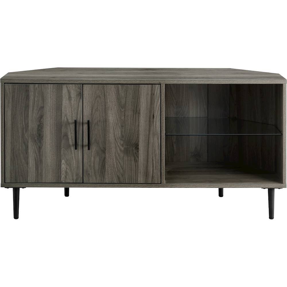 Front. Walker Edison - Corner TV Console for Most Flat-Panel TVs Up to 52" - Slate Gray.