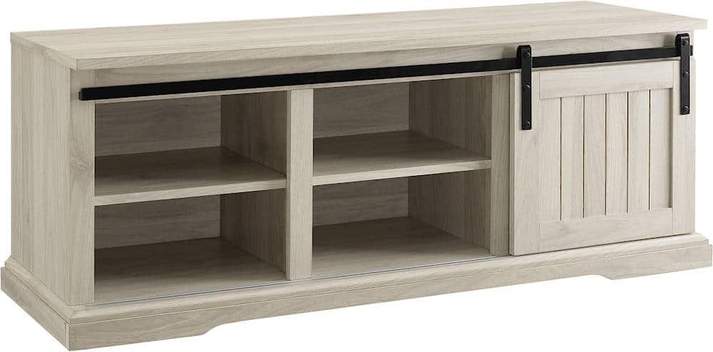 Angle View: Walker Edison - Sliding Grooved Door Entryway Accent Bench - Birch