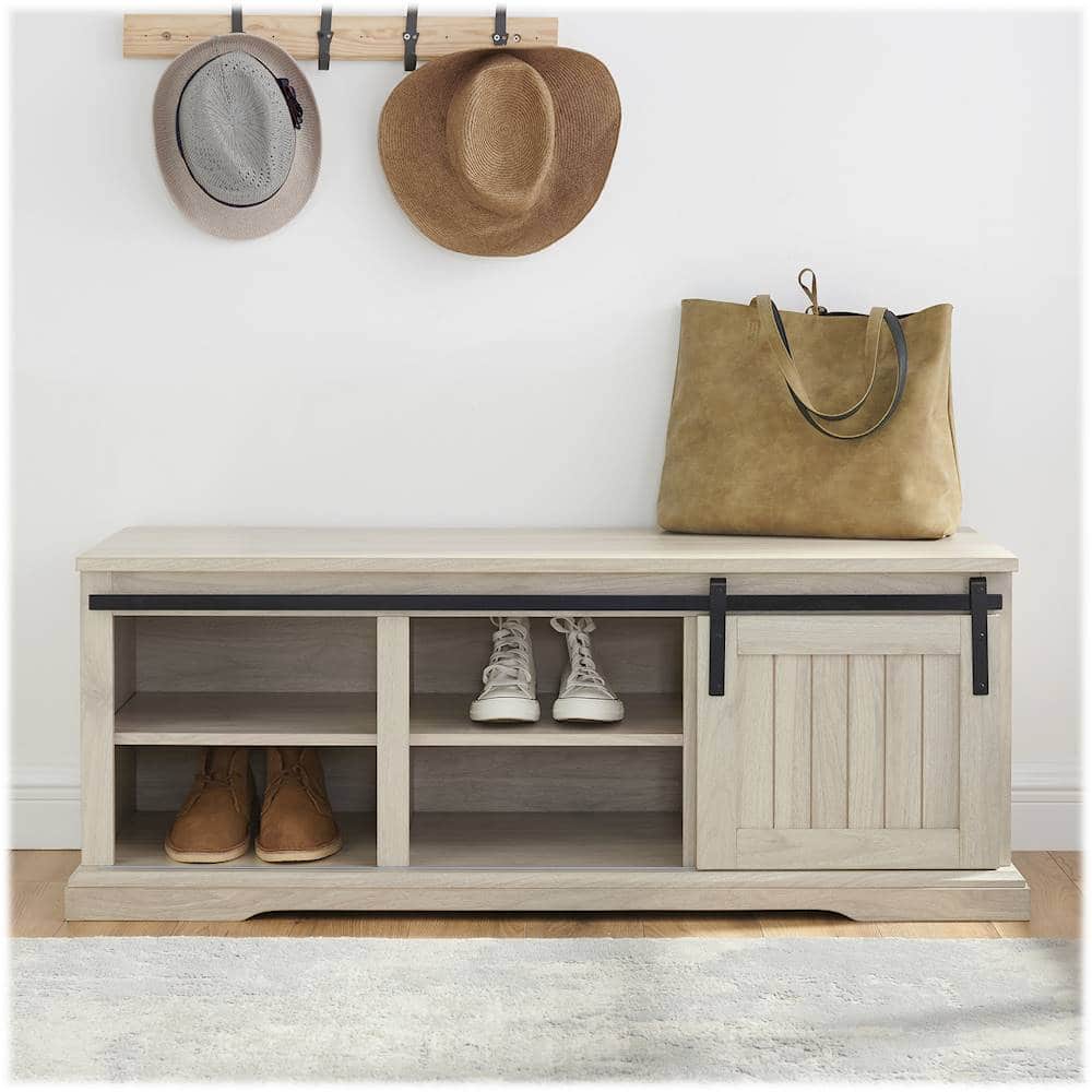 Alt View 11. Walker Edison - Sliding Grooved Door Entryway Accent Bench.