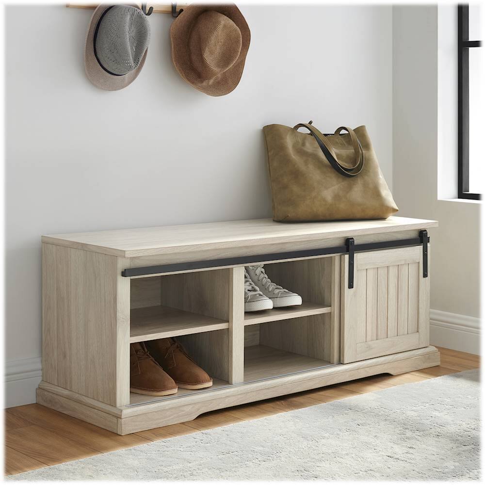 Alt View 12. Walker Edison - Sliding Grooved Door Entryway Accent Bench.