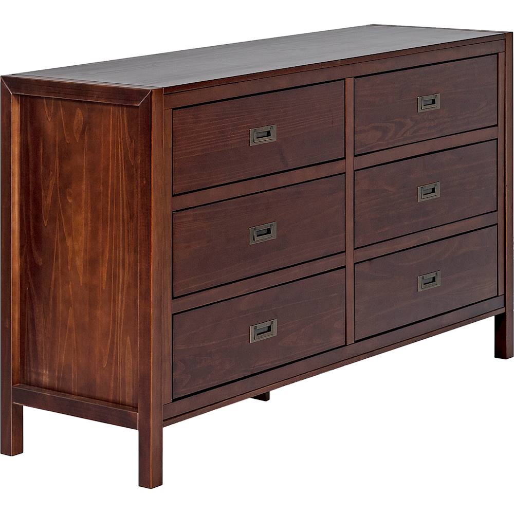 Angle View: Walker Edison - Solid Wood Modern Classic 6-Drawer Dresser - Walnut