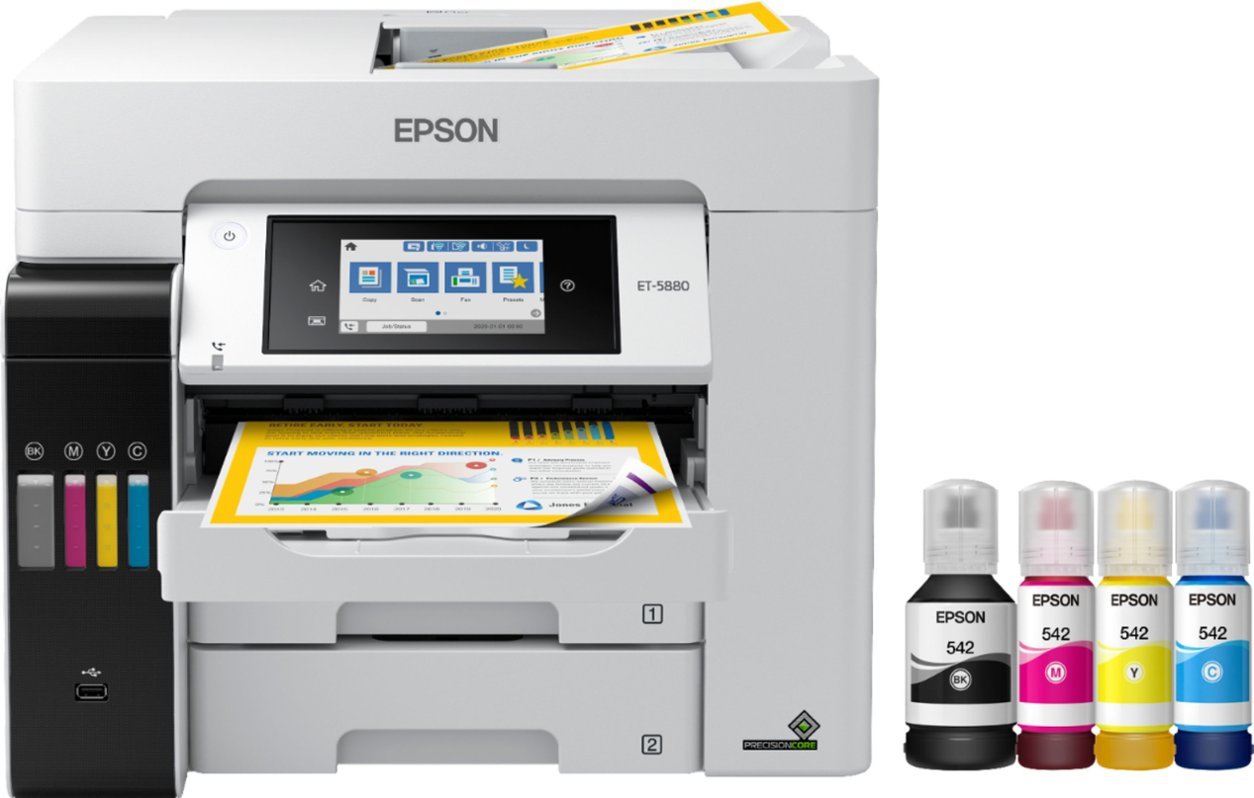 Zoom in on Front Zoom. Epson - EcoTank Pro ET-5880 Wireless All-In-One Inkjet Printer with PCL Support.