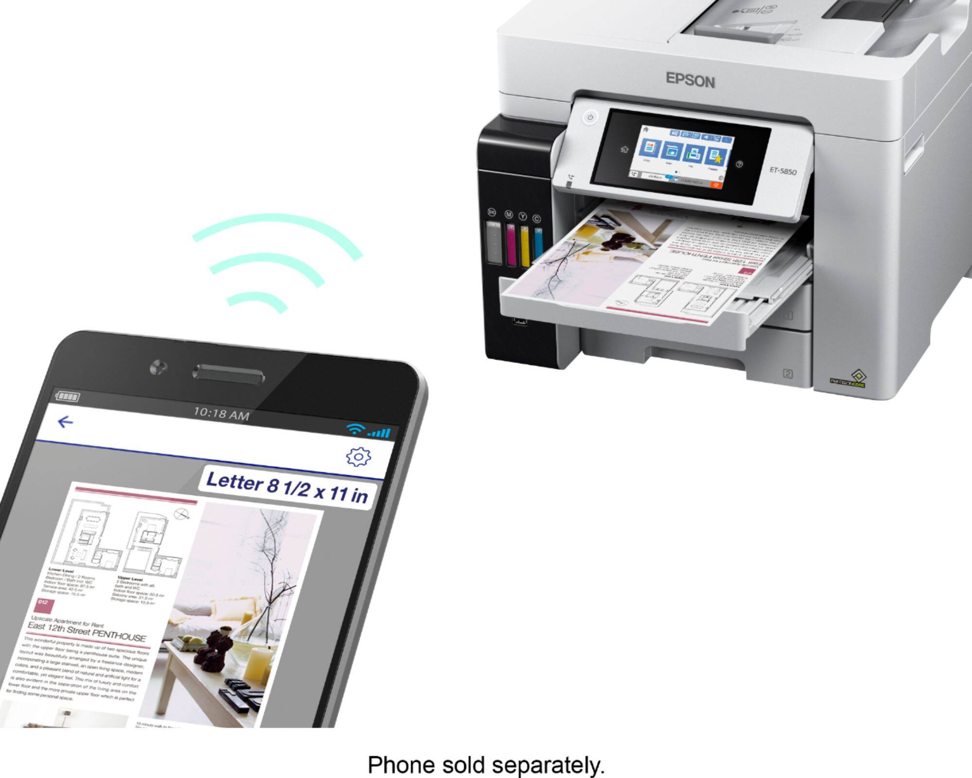 Alt View 17. Epson - EcoTank Pro ET-5850 Wireless All-In-One Inkjet Printer - White.