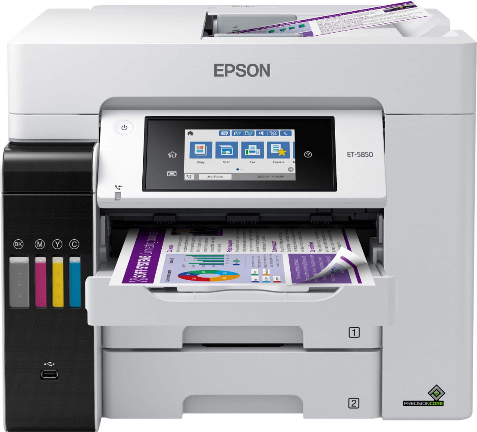 Alt View 30. Epson - EcoTank Pro ET-5850 Wireless All-In-One Inkjet Printer - White.
