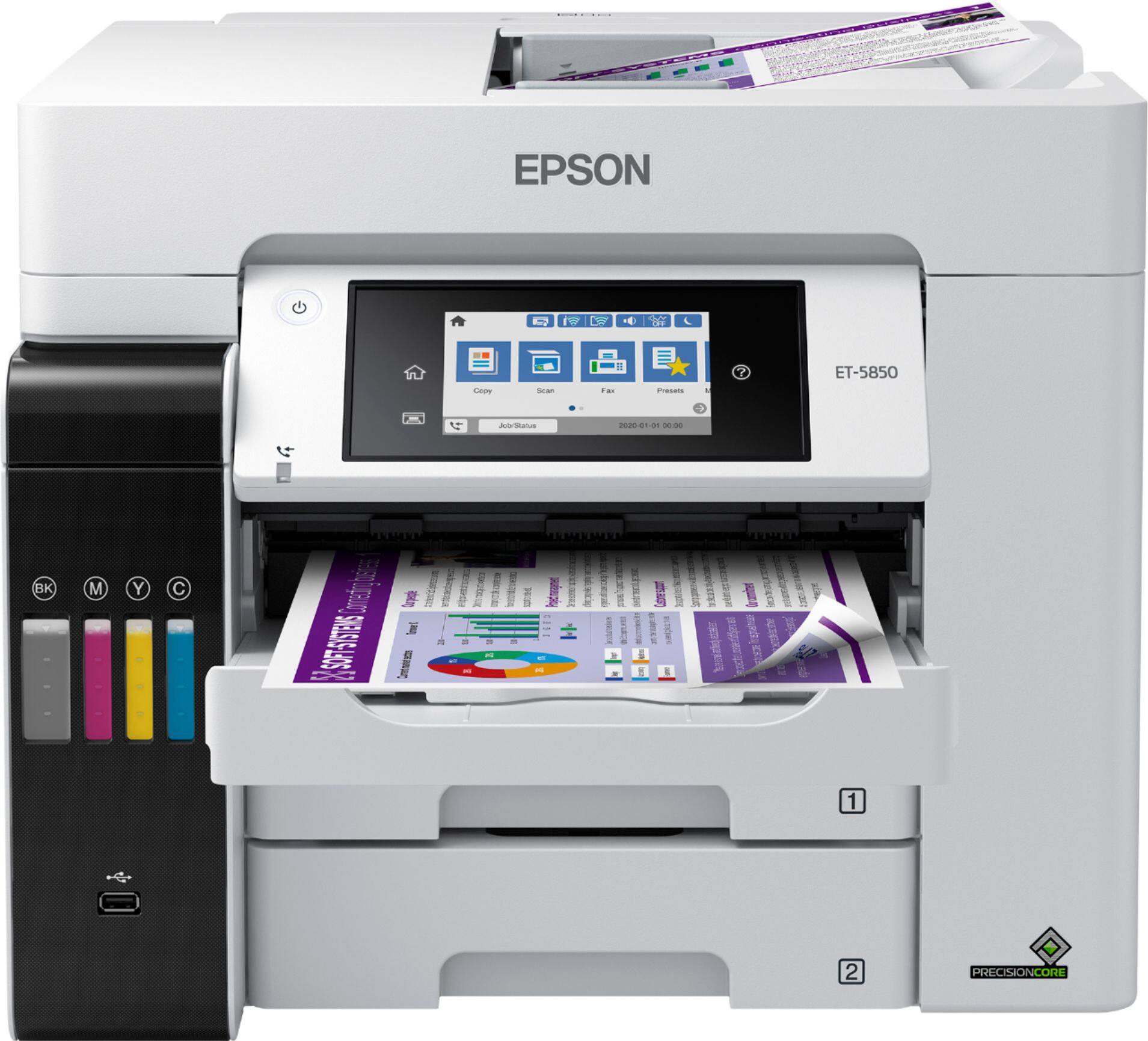 Alt View 30. Epson - EcoTank Pro ET-5850 Wireless All-In-One Inkjet Printer - White.