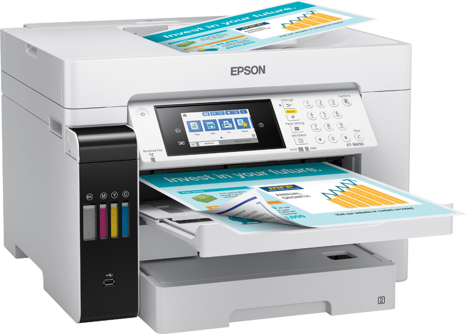 Epson EcoTank Pro ET-16650 Impresora inalámbrica de gran formato a color  todo en uno Supertank con escáner, copiadora, fax y Ethernet, color blanco