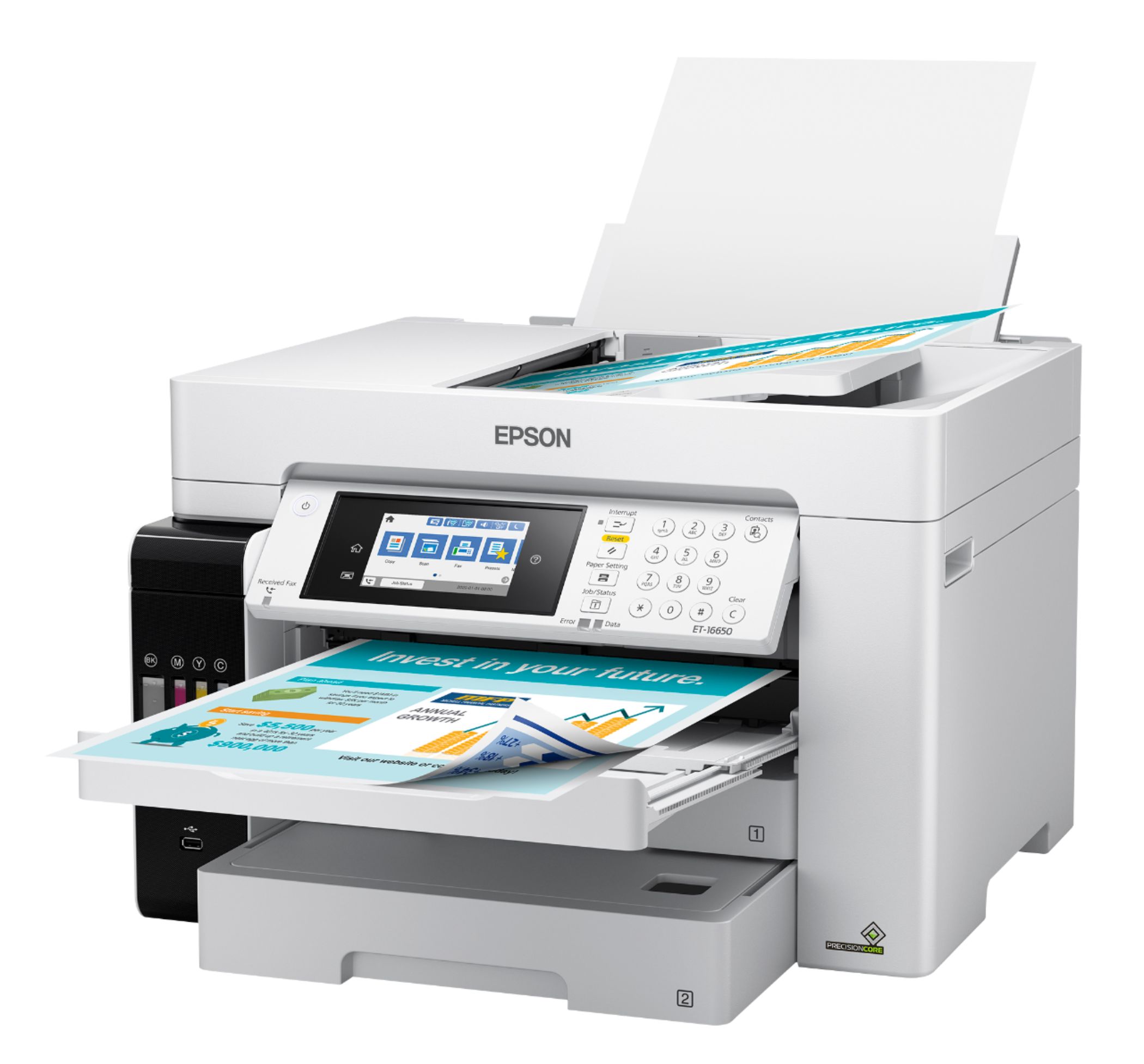 Left View: Brother - INKvestment Tank MFC-J5845DW Wireless All-in-One Inkjet Printer with Up to 1-Year of Ink In-box - White/Gray