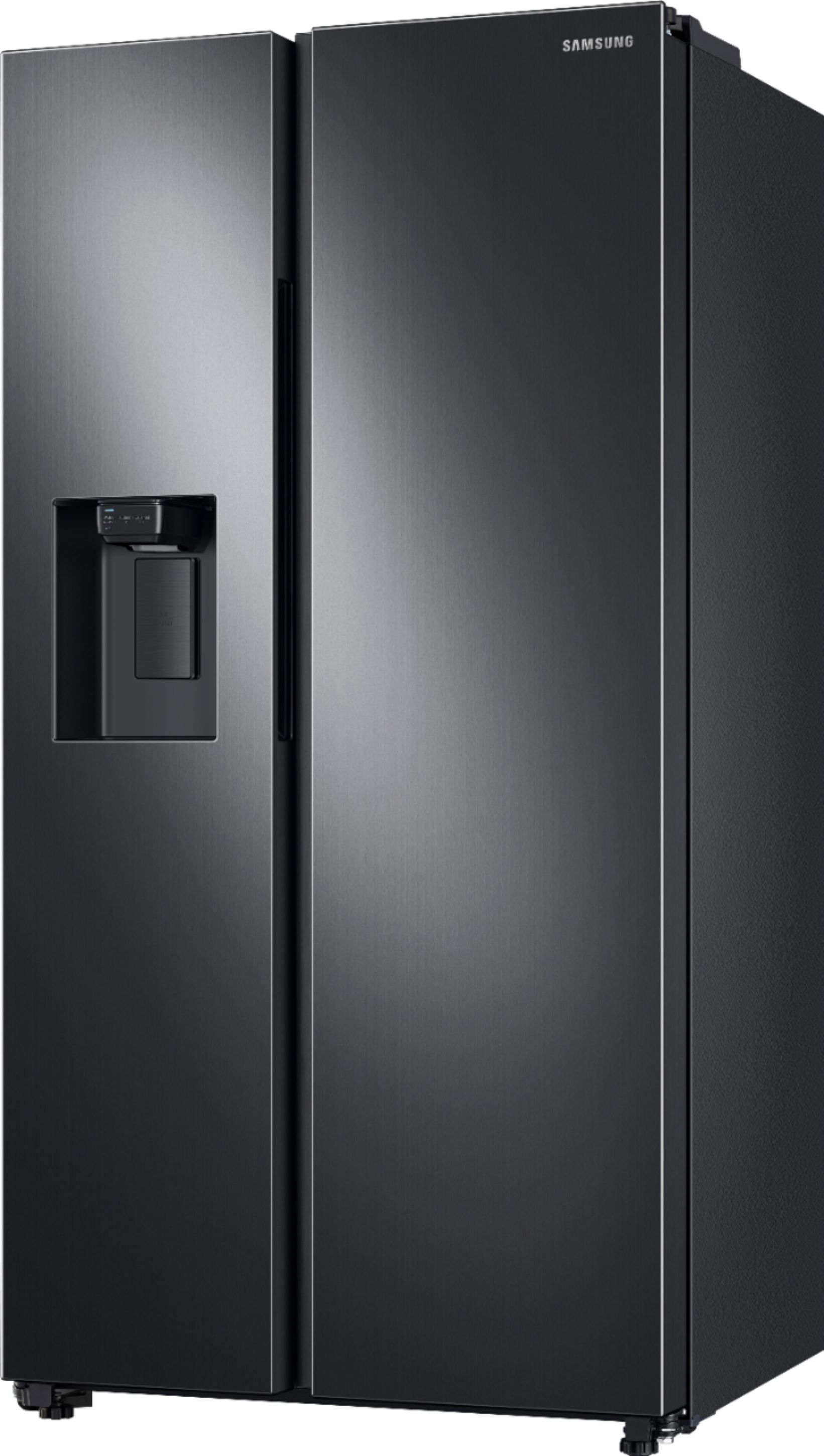 Left View: Samsung - 22 cu. ft. Smart 3-Door French Door Refrigerator - Black stainless steel