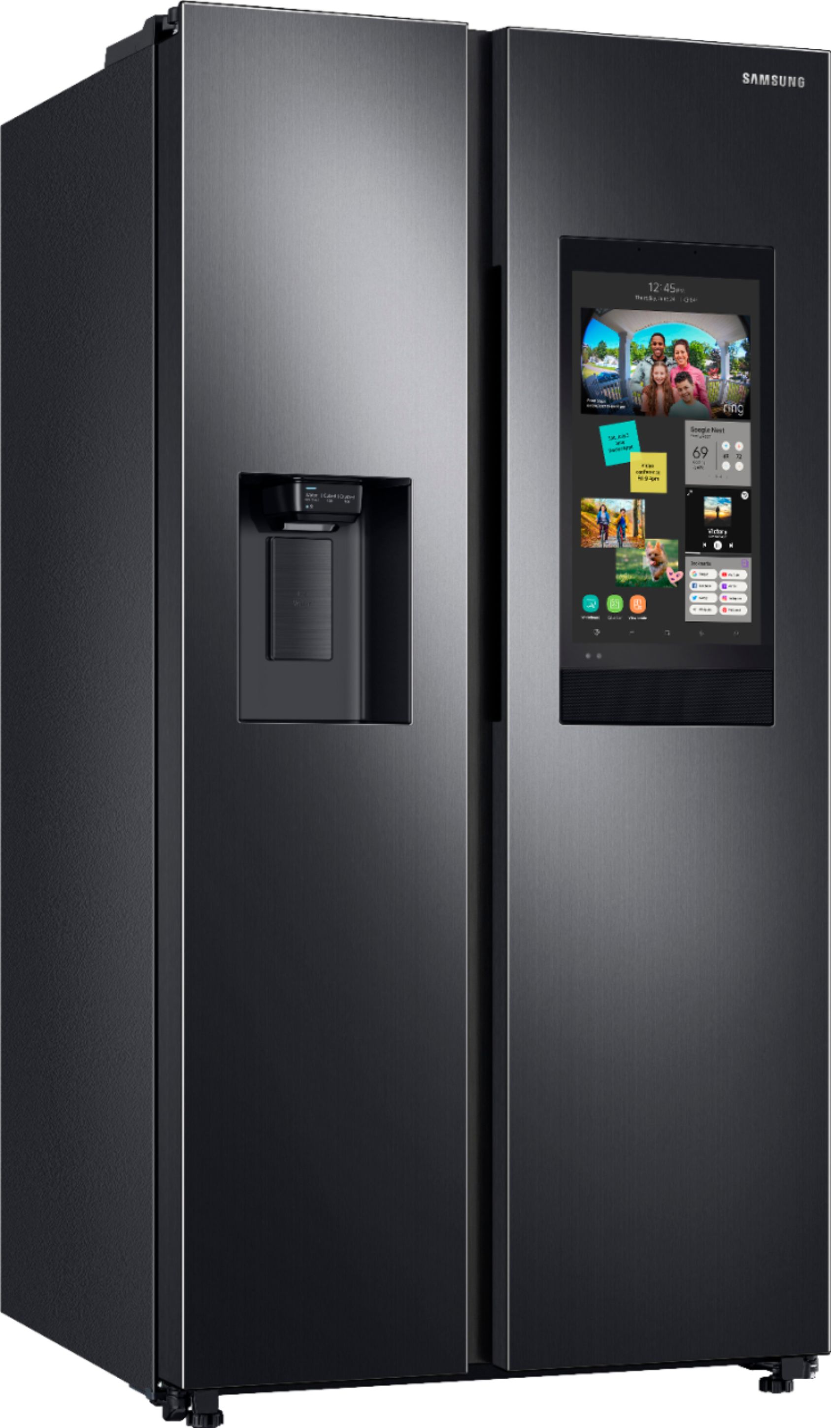 Angle View: Samsung - 26.7 Cu. Ft. Side-by-Side Refrigerator with 21.5" Touch-Screen Family Hub - Black stainless steel