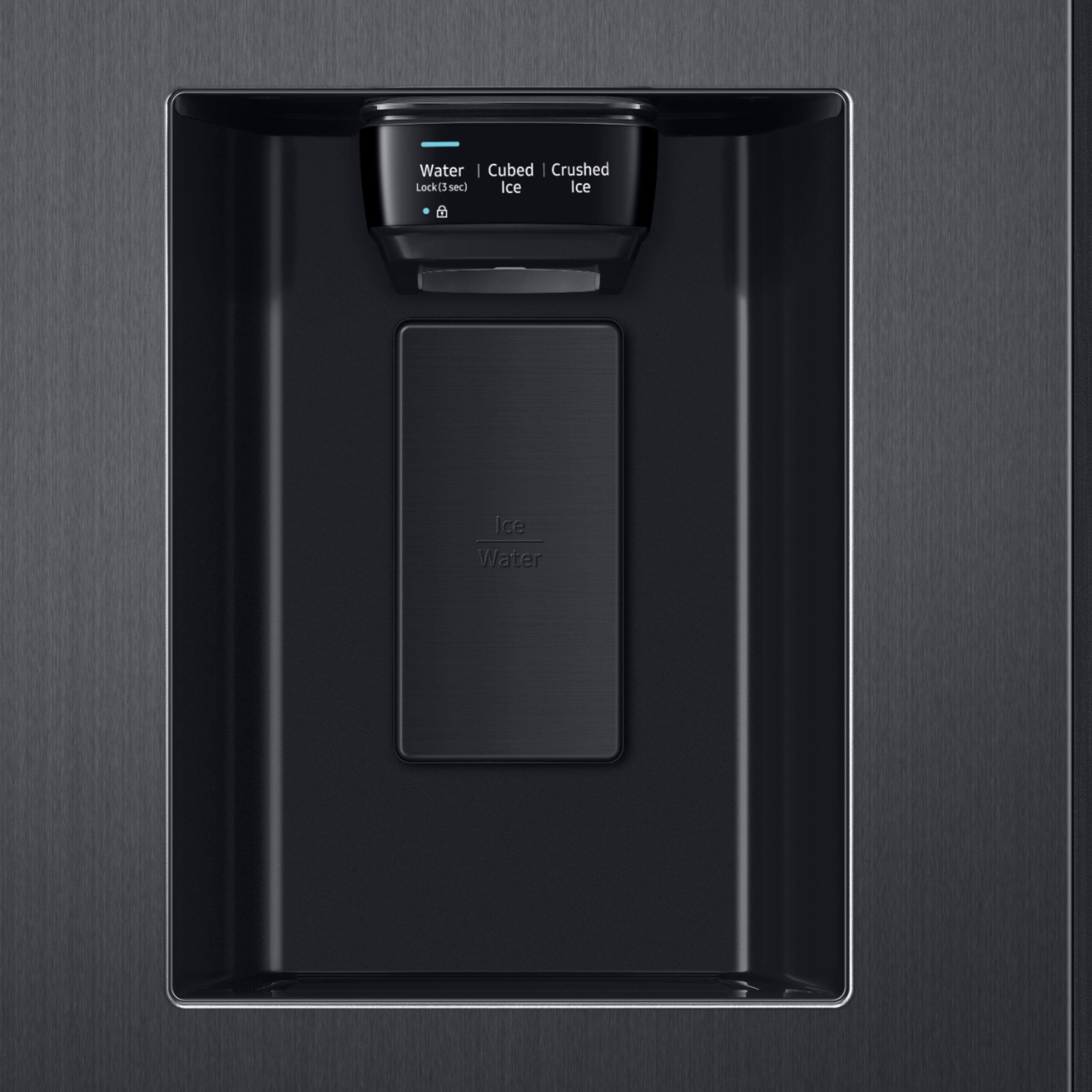 Alt View 4. Samsung - 26.7 cu. ft. Side-by-Side Smart Refrigerator with 21.5" Touch-Screen Family Hub - Black Stainless Steel.