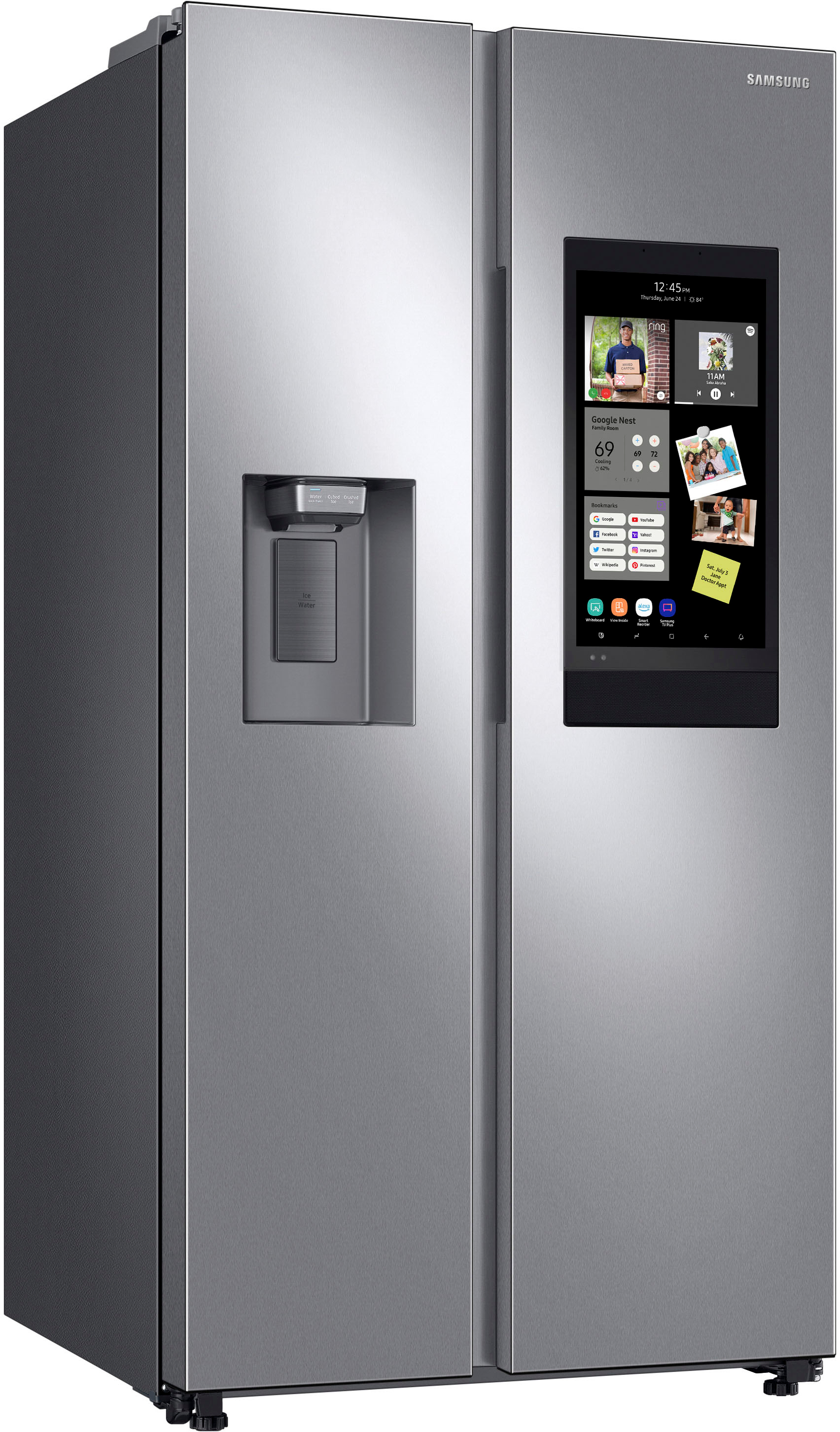 Angle View: Samsung - 26.7 Cu. Ft. Side-by-Side Refrigerator with 21.5" Touch-Screen Family Hub - Stainless steel