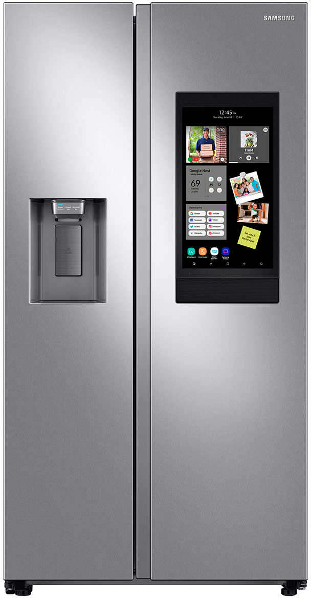 image of Samsung - 26.7 Cu. Ft. Side-by-Side Refrigerator with 21.5" Touch-Screen Family Hub - Stainless steel with sku:rs27t5561ss-abt