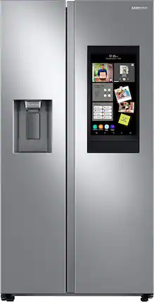 Front. Samsung - 26.7 cu. ft. Side-by-Side Smart Refrigerator with 21.5" Touch-Screen Family Hub - Stainless Steel.