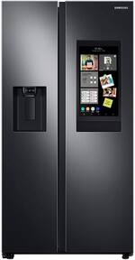 Samsung - 21.5 Cu. Ft. Side-by-Side Counter-Depth Refrigerator with 21.5" Touchscreen Family Hub - Black stainless steel - Front_Standard