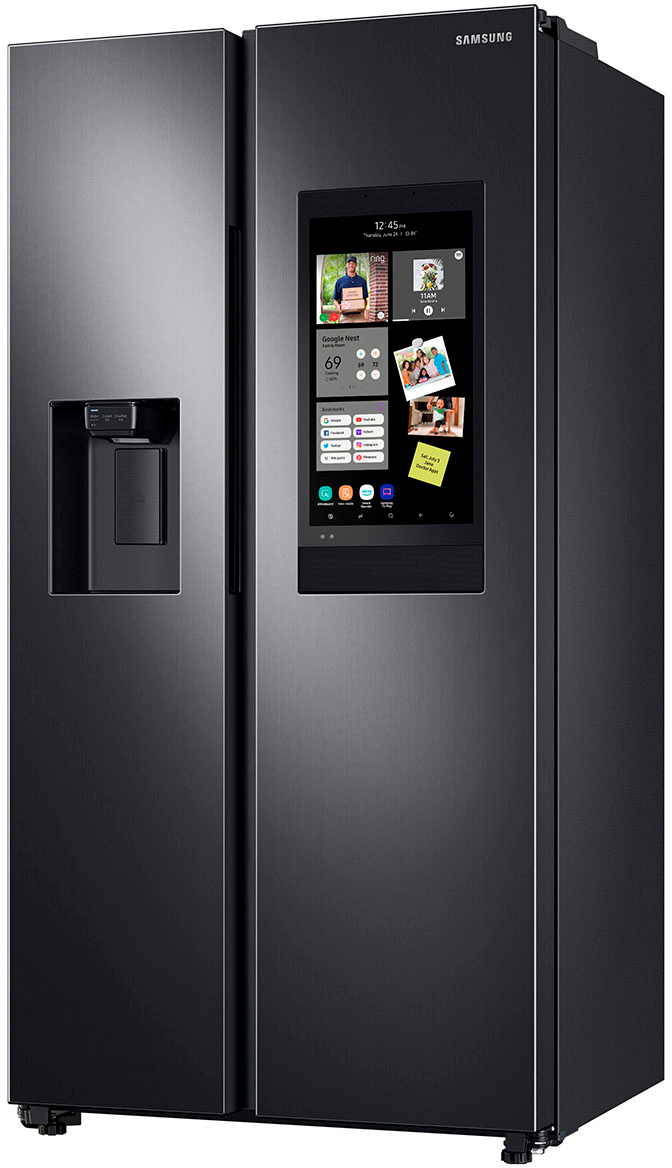 Left View: Samsung - 23 cu. ft. Smart Counter Depth 4-Door Flex™ Refrigerator with Family Hub™ & Beverage Center - Stainless steel