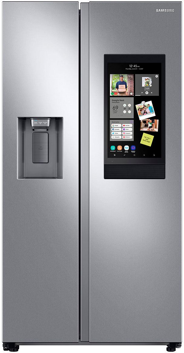 Samsung - 21.5 cu. ft. Side-by-Side Counter Depth Smart Refrigerator with 21.5" Touch-Screen Family Hub - Stainless Steel