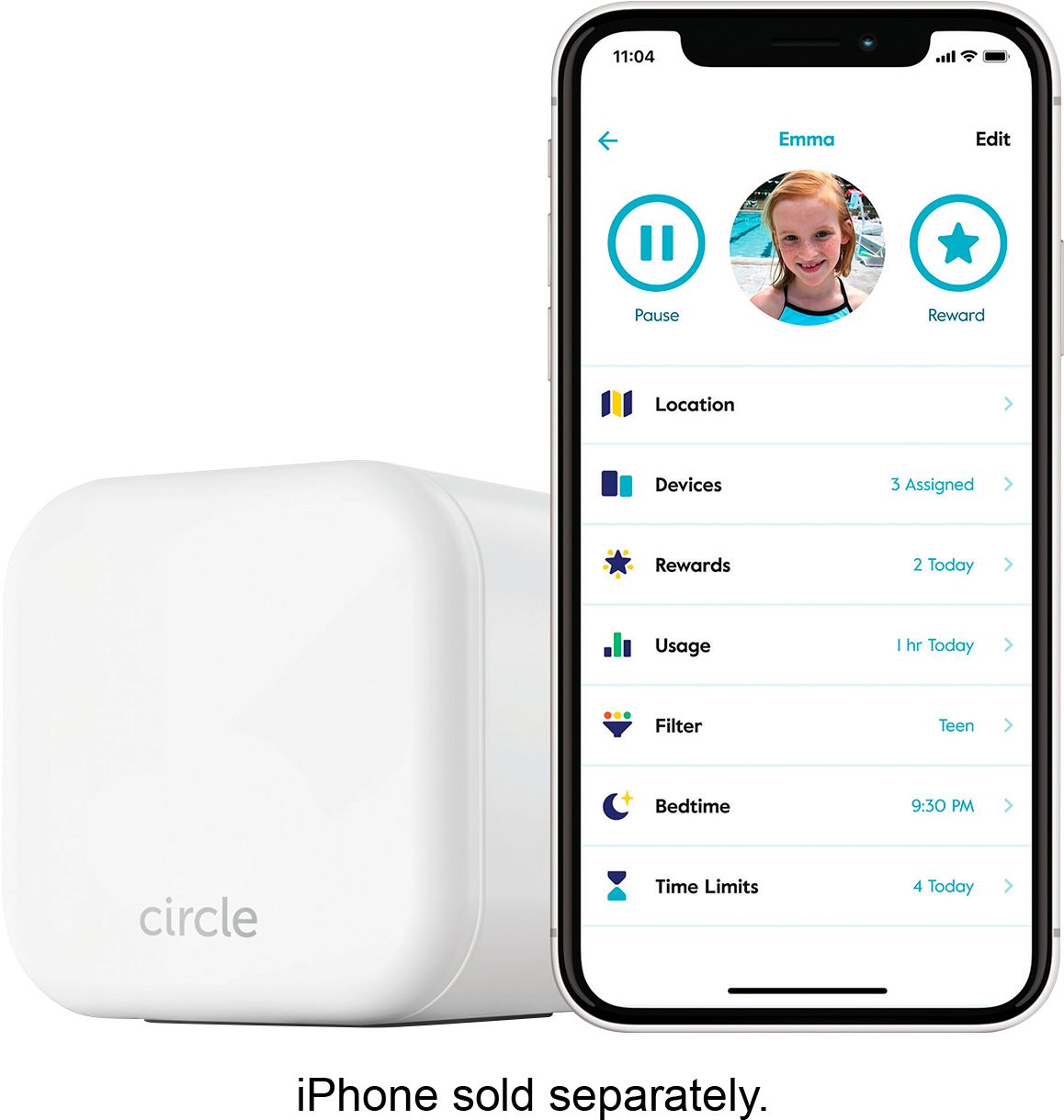 Angle View: Circle - Home Plus - Parental Controls - Internet & Mobile Devices - Wifi, Android & iOS - Limit Screen Time - 3-mo Subscription