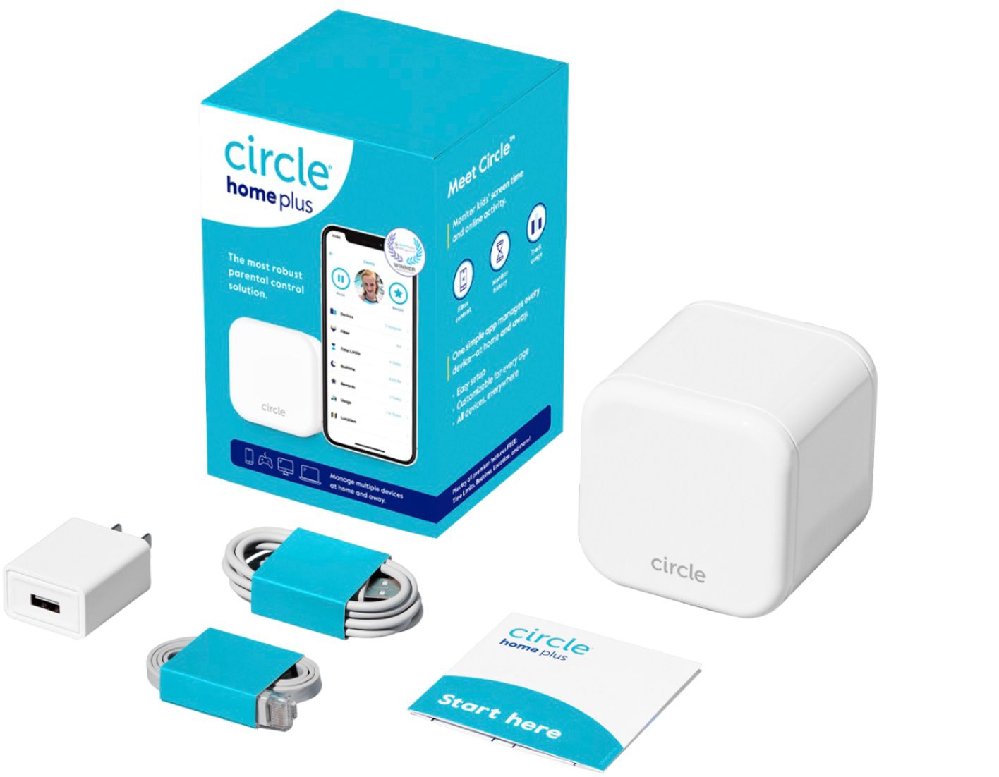 Left View: Circle - Home Plus - Parental Controls - Internet & Mobile Devices - Wifi, Android & iOS - Limit Screen Time - 3-mo Subscription