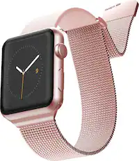 Angle. Raptic - Hybrid Mesh Watch Band for Apple Watch® 42mm, 44mm, 45mm - Rose Gold.