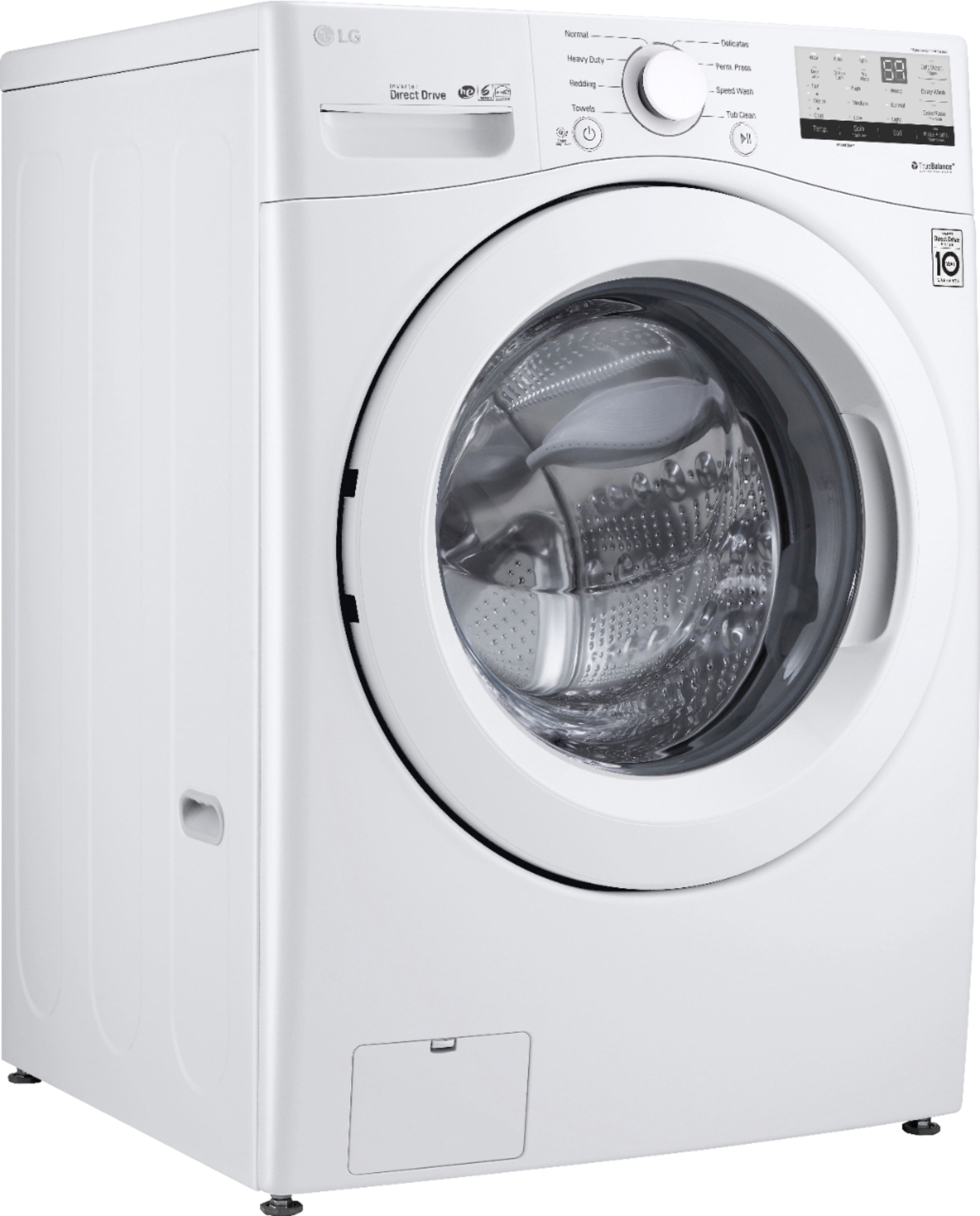 Left. LG - 4.5 Cu. Ft. High Efficiency Stackable Front-Load Washer with 6Motion Technology - White.