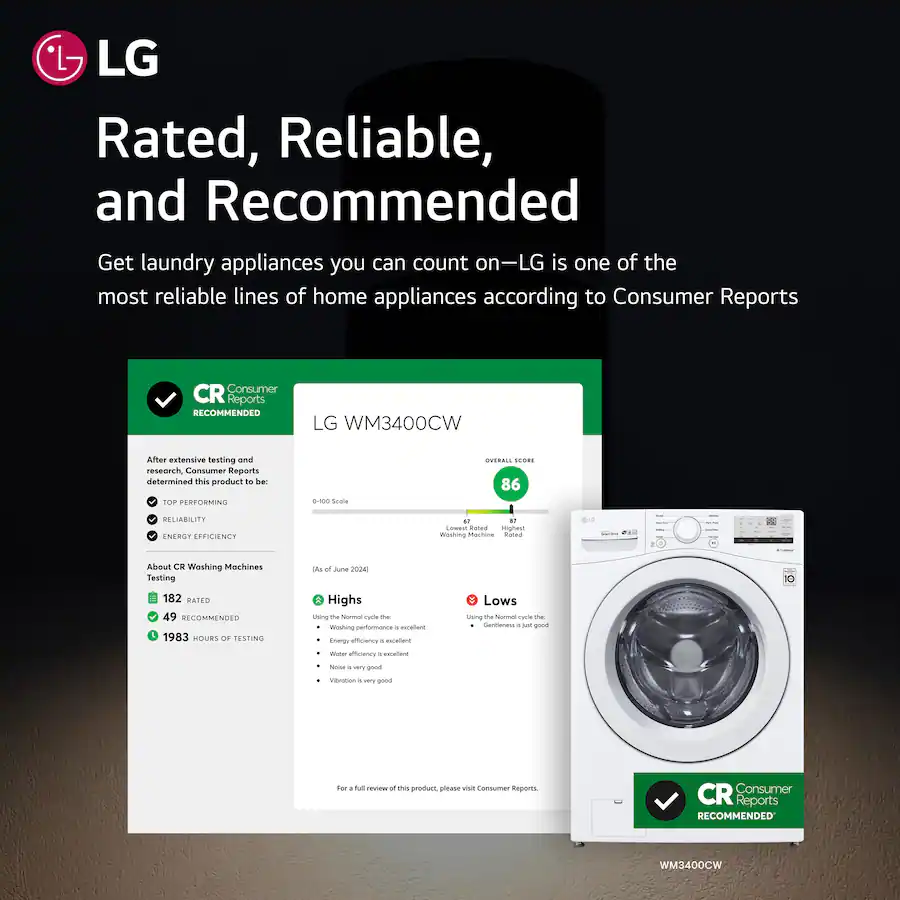 LG 4.5 Cu. Ft. High Efficiency Stackable Front Load Washer with 6Motion ...