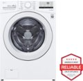 The image features a white LG washing machine with a spin cycle. The machine is equipped with a large drum, making it suitable for washing large loads. The washing machine is also labeled with the "America's Most Reliable" logo, indicating its reliability and quality.