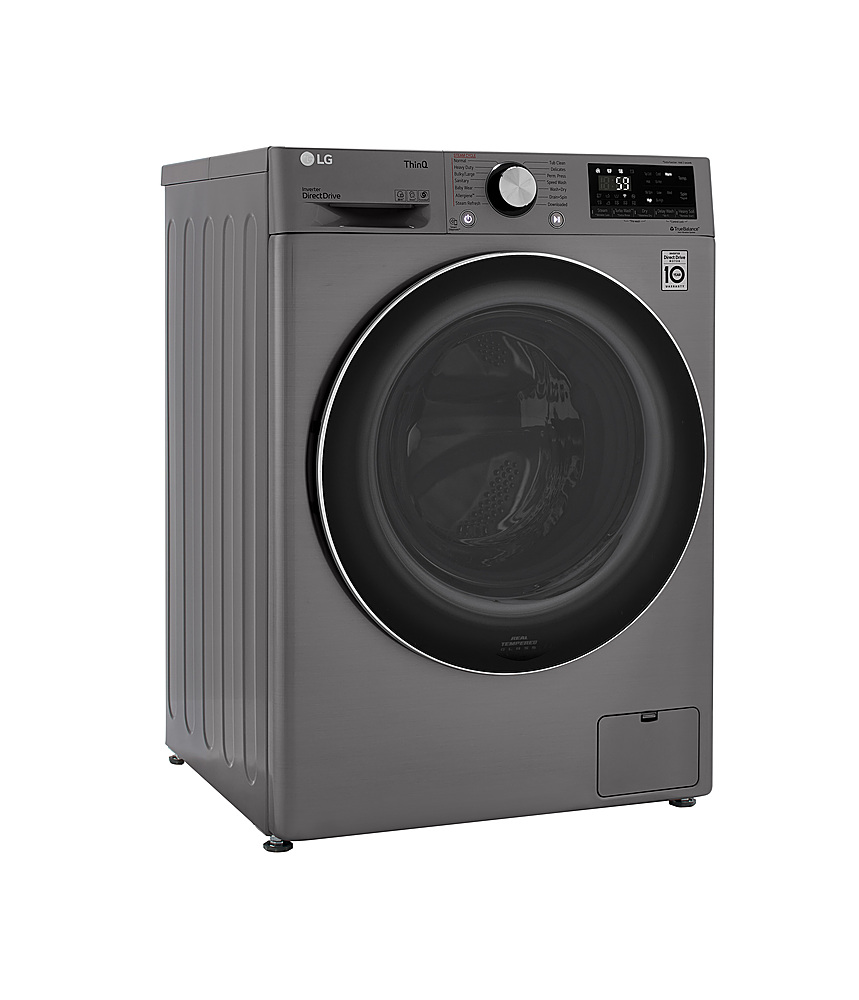 Angle View: LG - 2.4 Cu. Ft. High-Efficiency Smart Front Load Washer and Electric Dryer Combo with Steam and Sensor Dry - Graphite Steel
