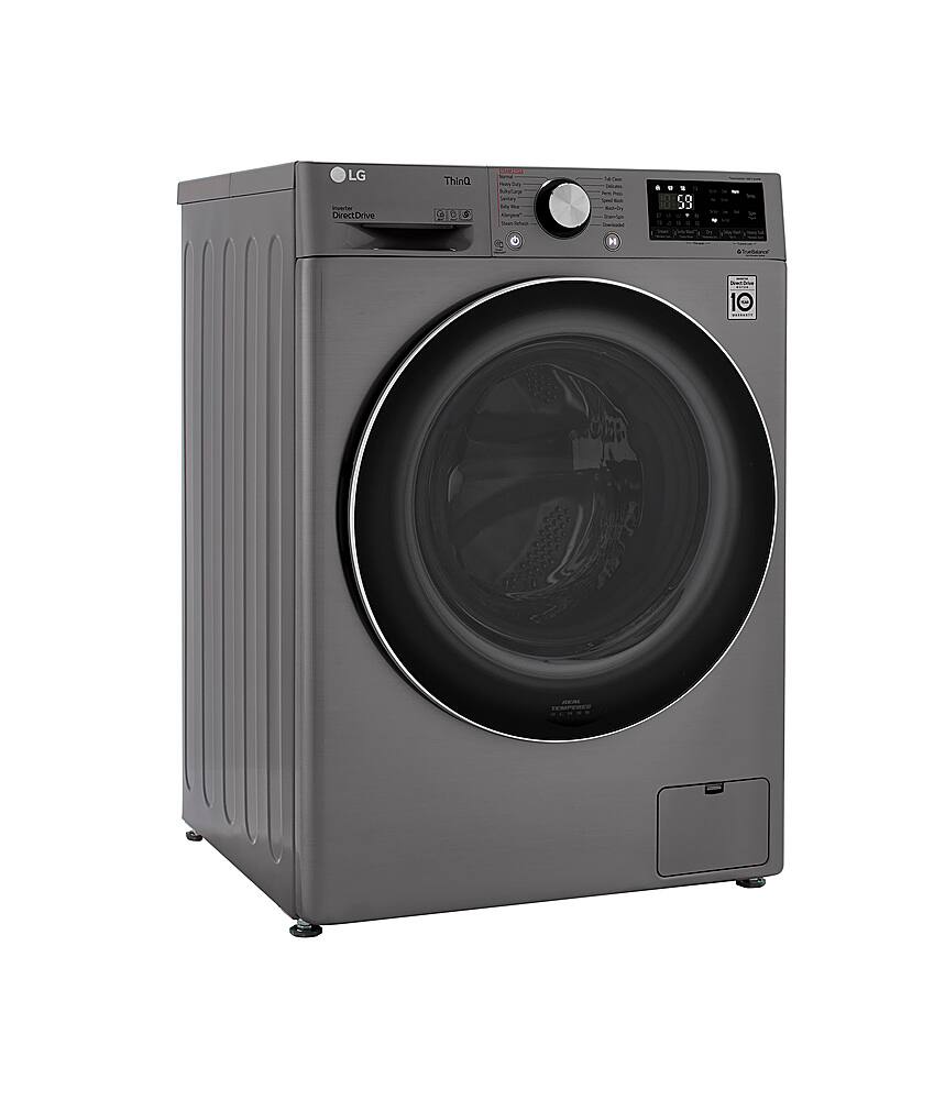 Angle. LG - 2.4 Cu. Ft. High-Efficiency Smart Front Load Washer and Electric Dryer Combo with Steam and Sensor Dry - Graphite Steel.